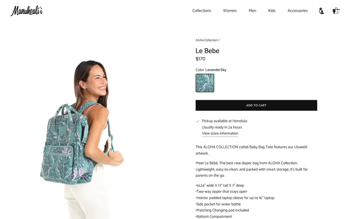 Website page titled Le Bebe – Manuheali'i