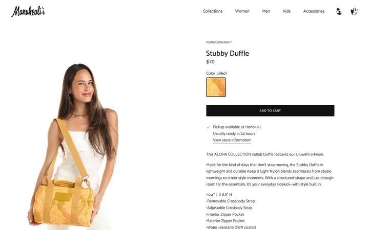 Website page titled Stubby Duffle – Manuheali'i