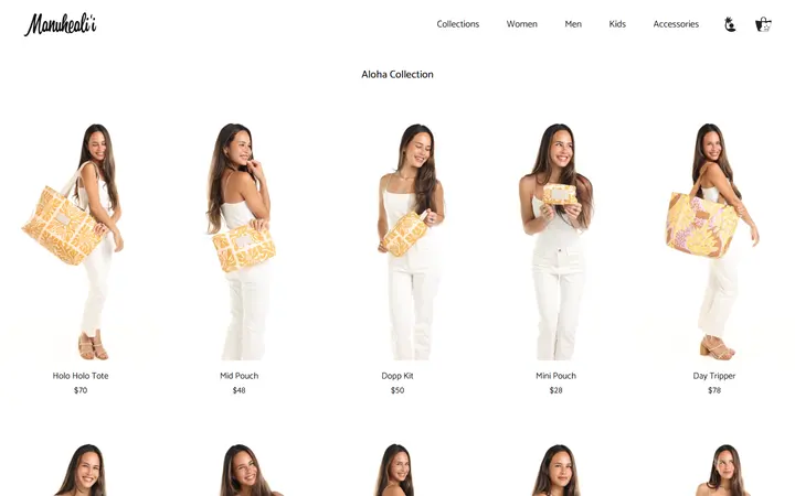 Website page titled Aloha Collection – Manuheali'i