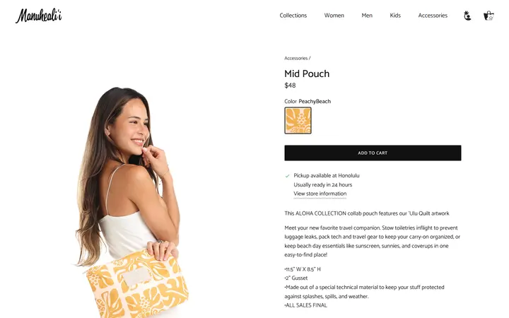 Website page titled Mid Pouch – Manuheali'i