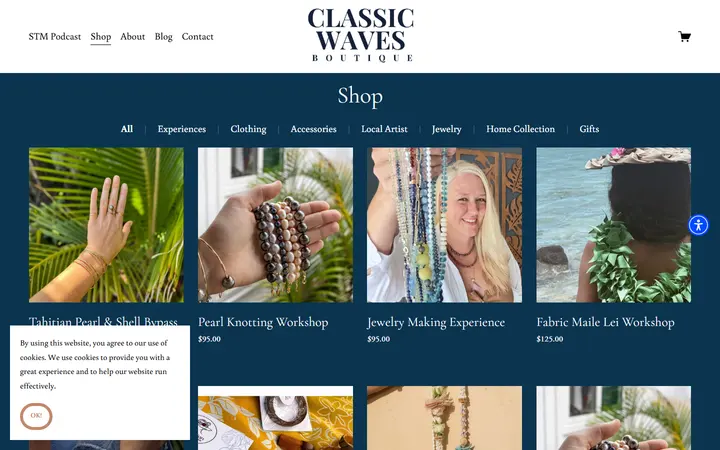 Website page titled Shop — CLASSIC WAVES