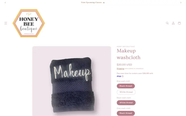 Website page titled Makeup washcloth – Honey Bee Boutique