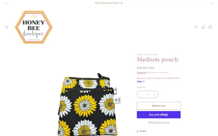 Website page titled Medium pouch – Honey Bee Boutique