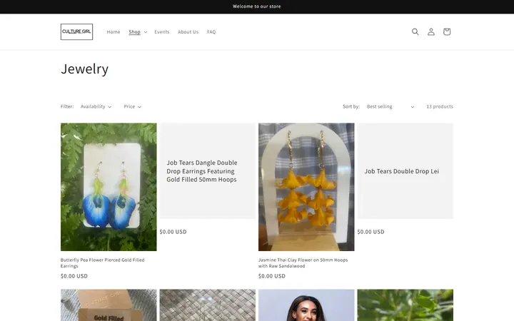 Website page titled Jewelry – Culture Girl Boutique
