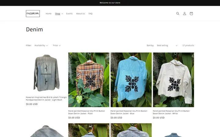 Website page titled Denim – Culture Girl Boutique