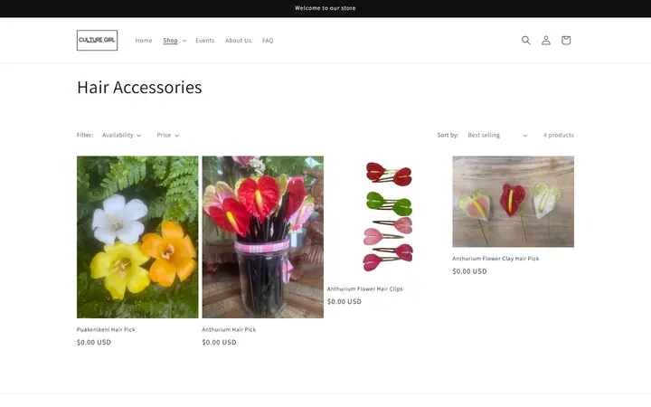 Website page titled Hair Accessories – Culture Girl Boutique