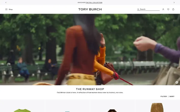 Website page titled Runway Shop | Tory Burch EU