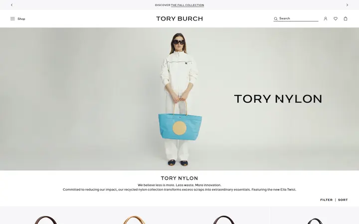 Website page titled Nylon Shop | Tory Burch EU