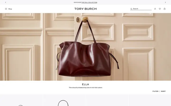 Website page titled The Ella Bio Tote Bag | Women's Designer Tote Bags | Tory Burch EU | Tory Burch EU