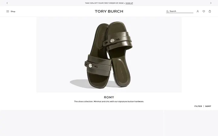 Website page titled Romy | Tory Burch EU