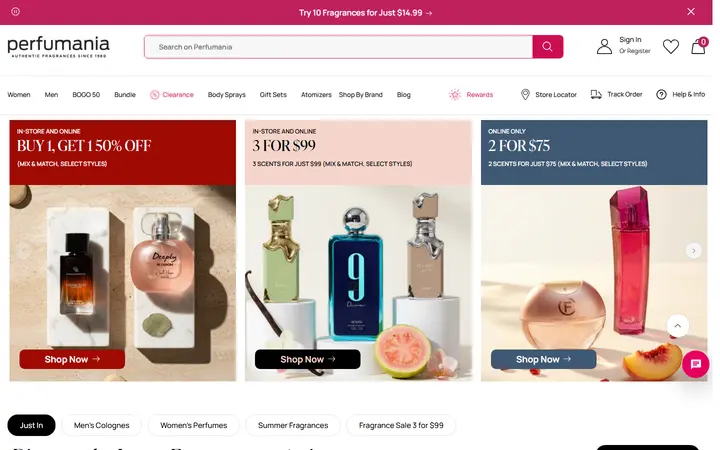 Preview of Perfumania website