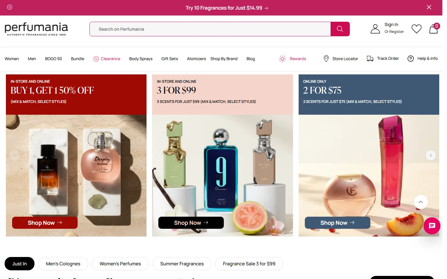Viewport capture of Perfumania website