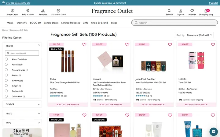 Website page titled Perfumes and Colognes Gift Sets - Best Fragrance Gifts