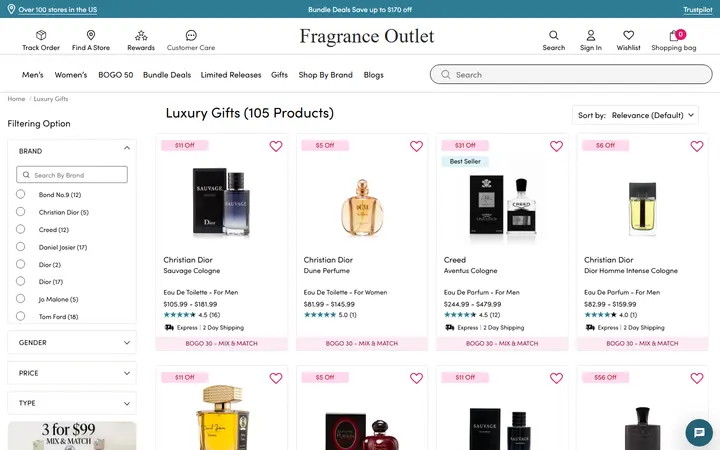 Website page titled Luxury Gifts