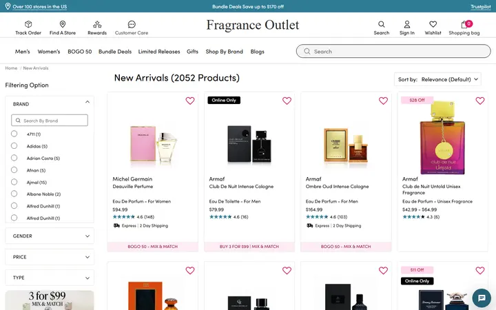 Website page titled New Arrivals