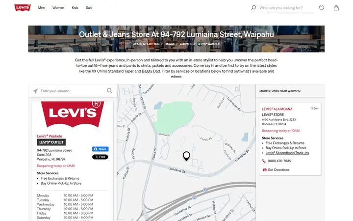 Preview of Levi’s Outlet Store website
