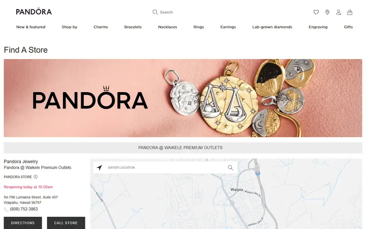 Preview of Pandora Jewelry website