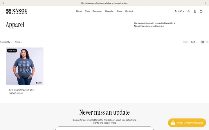 Website page titled Apparel – Kakou Collective