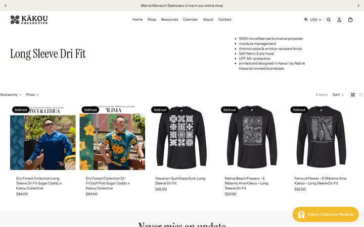 Website page titled Long Sleeve Dri Fit – Kakou Collective