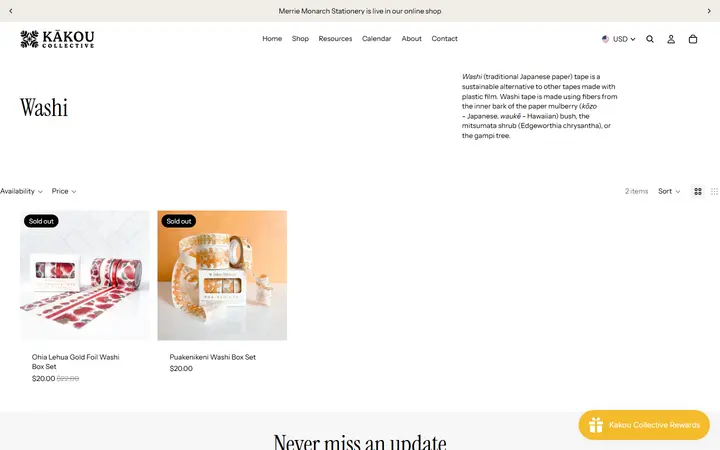 Website page titled Washi – Kakou Collective