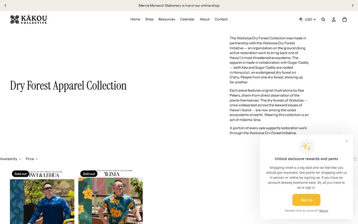 Website page titled Dry Forest Apparel Collection – Kakou Collective