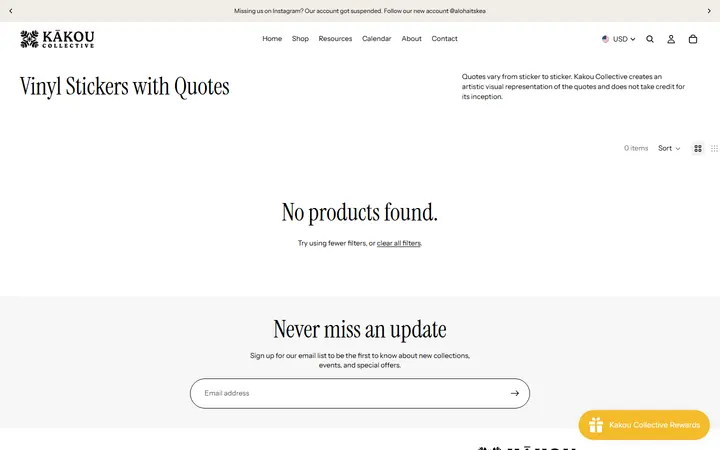 Website page titled Vinyl Stickers with Quotes – Kakou Collective