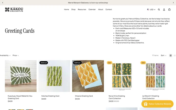 Website page titled Greeting Cards – Kakou Collective