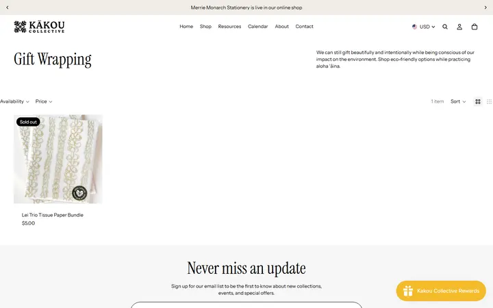 Website page titled Gift Wrapping – Kakou Collective