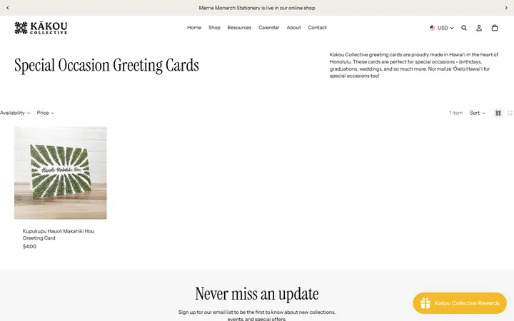 Website page titled Special Occasion Greeting Cards – Kakou Collective