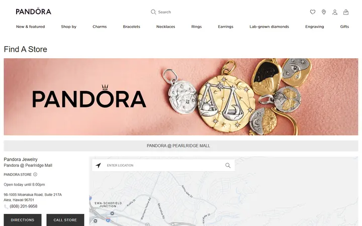 Preview of Pandora Jewelry website