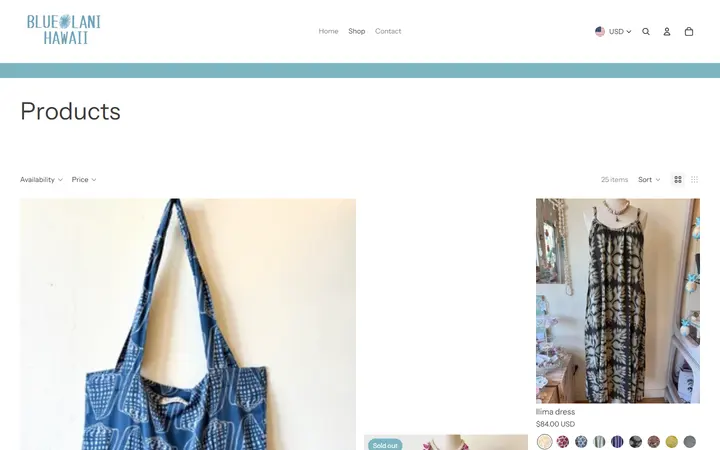 Website page titled Products – Blue Lani Hawaii
