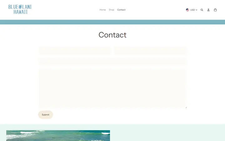 Website page titled Contact – Blue Lani Hawaii