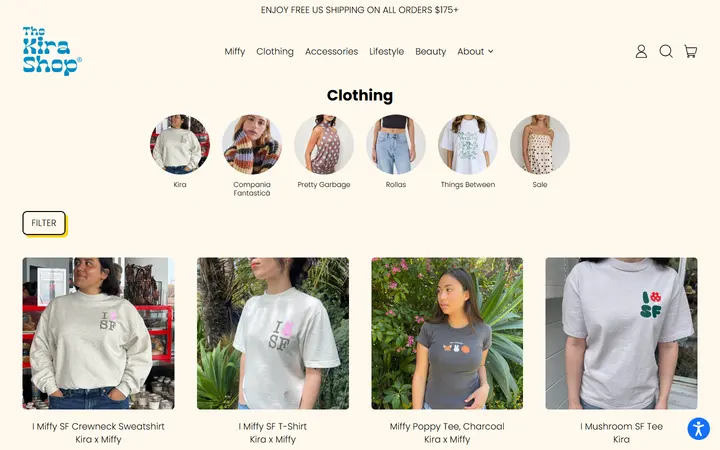 Website page titled Kira Clothing – The Kira Shop