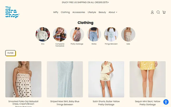 Website page titled Sale Clothing – The Kira Shop