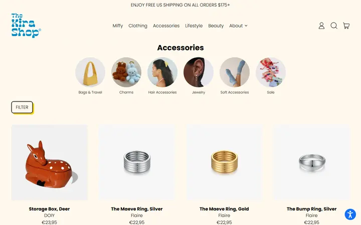 Website page titled Jewelry – The Kira Shop