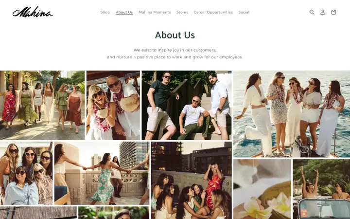 Website page titled About Us – Shop Mahina