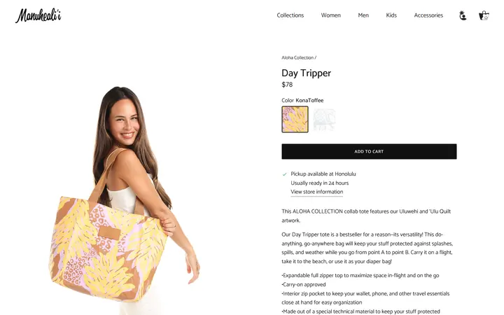 Website page titled Day Tripper – Manuheali'i