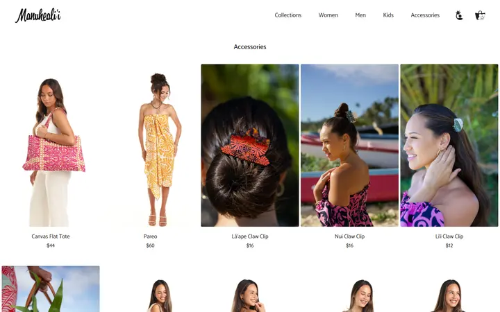 Website page titled Accessories – Manuheali'i