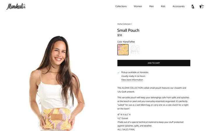 Website page titled Small Pouch – Manuheali'i
