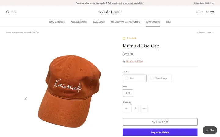 Website page titled Kaimuki Dad Cap | Splash! Hawaii