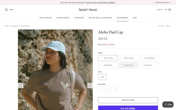 Website page titled Aloha Dad Cap | Splash! Hawaii