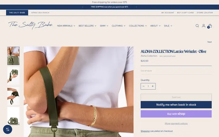 Website page titled ALOHA COLLECTION Lattice Wristlet - Olive – The Salty Babe
