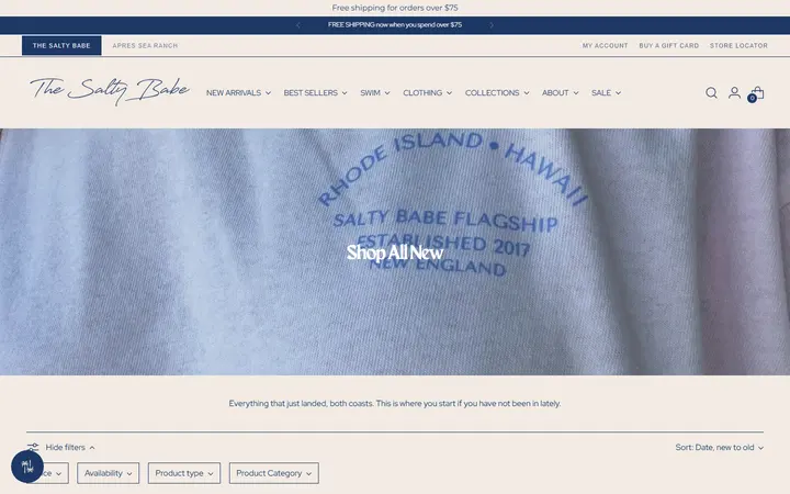 Website page titled Shop All New – The Salty Babe