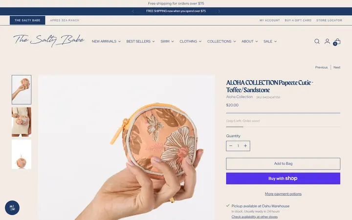 Website page titled ALOHA COLLECTION Papeete Cutie - Toffee/Sandstone – The Salty Babe