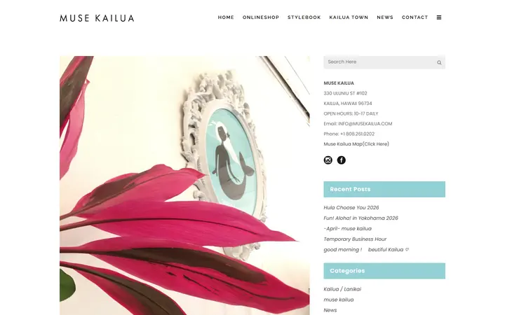 Website page titled Temporary Business Hour | muse kailua