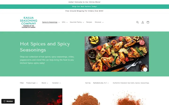 Website page titled Hawaiian Sea Salt, Seasonings & Spices Online Store