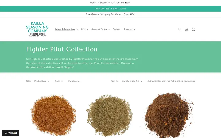Website page titled Hawaiian Sea Salt, Seasonings & Spices Online Store - Kailua Seasoning Company