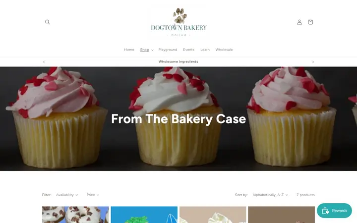 Website page titled Pupcakes – Dogtown Bakery
