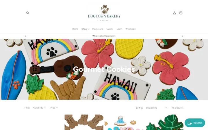 Website page titled Gourmet Cookies – Dogtown Bakery