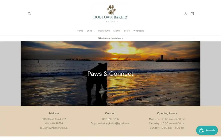 Website page titled Contact – Dogtown Bakery